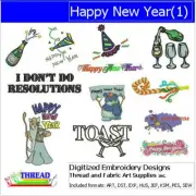 Embroidery Design Set - Happy New Year (1) - 12 Designs - 9 Formats - USB Stick