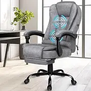 ALFORDSON Massage Office Chair with 150°Recline, Ergonomic Gaming Executive Computer Racer Leather Chair with Adjustable Height and 360°Swivel, Home Desk Chair with Lumber Back Support Footrest, Grey