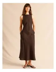 [Piper] European Linen Midi Dress in Chocolate
