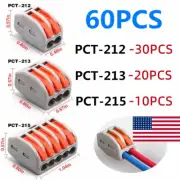 60× 2/3/5-Pin Reusable Spring Lever Terminal Block Electric Cable Wire Connector