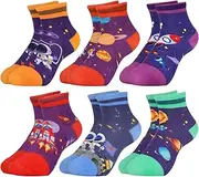 [Queenshin] Boys Novelty Socks Fun Crazy Funny Cute Cartoon Space Balls Car Animal Games Kids Ankle Cotton Socks 6 Pairs