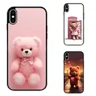 pattern pink teddy bears For iPhone XS 11 12 13 14 15 16 Pro Max Protective Case