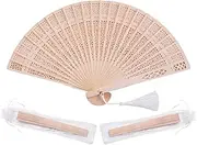 Sepwedd set of 50pcs Sandalwood Fan Baby Shower Gifts Favors with gift bags and tassels wooden folding fan