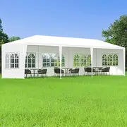 ALFORDSON 3m x 9m Gazebo Marquee Canopy with Carry Bag & 5 Wall Panels White Color, Easy Put-up Pavilion Shelter Shade with Steel Frame for Wedding Party Camping