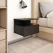 Floating Nightstand with Drawer, Wooden Bedside Table for Bedroom, Living Room, Black Engineered Wood Wall Shelf - 40x31x27 cm Furniture Storage Station