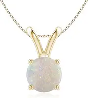 [Angara] Natural V-Bale Round Opal Solitaire Pendant Necklace in Sterling Silver/10ct/14ct Solid Gold for Women | October Birthstone Jewellery for Her