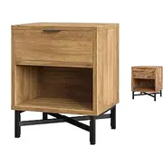 ALFORDSON Bedside Table with Drawer and Shelf, 40 x 39.5 x 50.5cm, Wooden Side End Table with Metal Frame Base, Compact Storage Chest Cabinet Nightstand for Bedroom, Living Room and Hallway, Brown