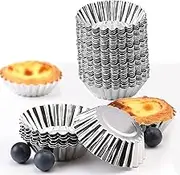 100PCS Egg Tart Molds,Non-Stick Bakeware Muffin Cake Cookie Mold DIY Baking Tool, Resuable Aluminum Brioche Tins Mould for Tart Shells, Cupcakes, Mini Cake, Pudding, Muffin
