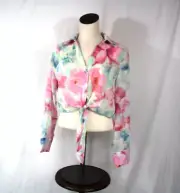 Zara women's water color tie dye sheer blouse cropped tie front size small NEW