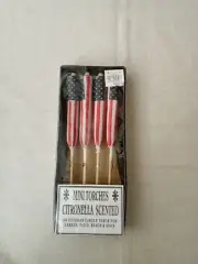 Citronella SCENTED Candles USA Flag Themed Mini Garden Torches 4 pk NEW IN BOX