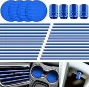 Frienda 28 Pcs Car Accessories: 20 Pcs Air Conditioner Decoration Strip, 4 Non-Slip Silicone Cup Coasters, 4 Car Tire Valve Stem Caps (Blue)