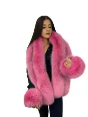 Double Sided Arctic Marble Fox Fur Stole 63' (160cm) + Tails / Cuffs / Headband