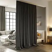 Room Divider Curtains for Ceiling Track Rod, Blackout Ceiling Track Curtains with Hooks Noise Reduction Privacy Curtain for Wall Ceiling Mount Track, 4.3 ft Wide x 7 ft Tall, Black, 1 Panel