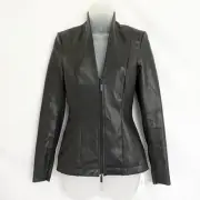 Wolford Jenna Black Vegan Faux Leather Blazer Jacket Size 4 Two Way Zipper NWT