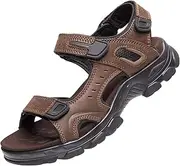 [OutPro] Mens Leather Sandals Hiking Outdoor Water Beach Sport Men Summer Open Toe Sandals Adjustable Strap