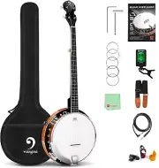 Banjo 5 String Acoustic Electric Full Size Closed Back Set with Mahogany Resonat