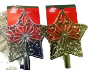 2 Tree Toppers Plastic Silver & Gold 5 Point Star-Christmas DecorationSz 9.8 In