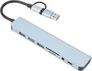 USB Docking Station, Aluminium Alloy 8 in 1 USB C Hub with 3 USB 2.0, USB 3.0, 3.5mm Jack, Memory Card Reader for Laptop, Computers, Phones, Tablets