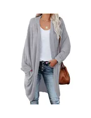 Women's Bohemian Long Pocket Cardigans - Light Grey