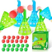Duckura Outdoor Indoor Game Activities for Kids, Pop-Pass-Catch Ball Game with 4 Catch Launcher Baskets and 24 Balls, Birthday Party Favors Gifts Summer Beach Sport Toys for Kids Age 5 6 7 8 9+