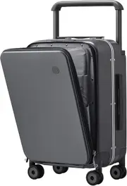 Mixi Luxury Wide Handle Suitcase Carry On Luggage PC Hardside with Aluminum Frame Laptop Front Open, Smoke Grey 24-inch, Front Open Wide Handle Carry on Suitcase with Aluminum Frame