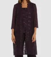 R&M Richards Women's Purple Sequin Lace Jacket & Top Set Size 16