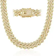 [CBLKUS] Mens Cuban Link Chain Miami Cuban Necklace 18K Gold Silver Chain Diamond Cut Chains For Men Women 14mm Iced Out Hip Hop Jewelry