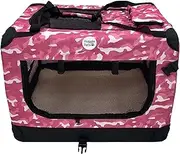 HugglePets Lightweight Fabric Dog Crate Carrier, with Mat and Treat Food Bag (Small, Pink Camo)