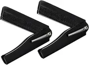2PCS Folding Beard Combs for Men, Moustache Comb with Fine Teeth, Portable Folding Comb for Beard Grooming, Daily Use & Travel (Black)