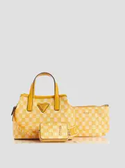 GUESS Women's Yellow Logo G Wave Mini Tote Bag