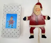 Vintage Christmas Tree Ornament Marionette Metal Santa Clause Gold Cord