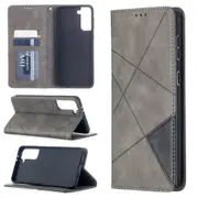 For Samsung Galaxy S21+ Plus Case Rhombus Texture Folio Magnetic PU Leather Wallet Cover, Kickstand, Grey