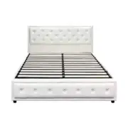 Queen Bed Frame with Storage Space Gas Lift White