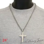 24"Stainless Steel 4.5mm Silver Cuban Curb Box Chain Necklace Cross Pendant*K