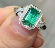 2.20 Ct Octagon Natural Emerald diamond Woman s Ring 14Ksolid white gold