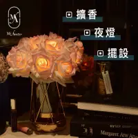 在飛比找momo購物網優惠-【愛莯】15朵玫瑰花LED夜燈菱形玻璃花瓶系列(香氛夜燈)