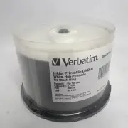 50 VERBATIM 16X Blank DVD-R 4.7GB DataLifePlus White Inkjet Hub Printable