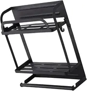 DOITOOL Fridge Side Magnetic Spice Rack Double Tier Storage Hooks Black Freezer Mount