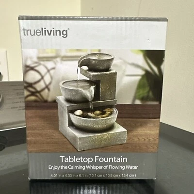 TrueLiving Tabletop 3-Tier Water Fountain Indoor Decor 6 inch Calming Sound ZEN