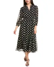Anne Klein Smocked Waist Collared Midi Dress