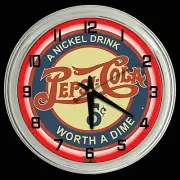 16" Pepsi Cola Nickel Drink Worth Worth a Dime Sign Red Neon Clock