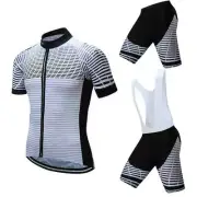 Men's Short Sleeve Cycle Jersey and Padded (Bib) Shorts Bike Clothing Set White