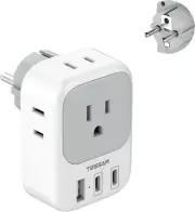 TESSAN Type E F Plug Adapter, France Power Adaptor with 3 USB Ports(2 USB C), 4