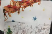 Printed Fabric Tablecloth,60"x84"Oval, CHRISTMAS,SANTA'S JOURNEY & SNOWFLAKES,NB