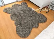 60 x 72 Black Tip Coyote Accents Faux Fur Area Rug Classic Bearskin PlushFurEver