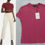 NWT THEORY Organic Cotton Slub Knit Tiny Tee 2 Nebulous Pure Rose Pink sz. P $75