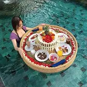 Round Floating Serving Trays Table Bar Versatile & Portable Serving Bar Swimming Pool Floats for Adults for Sandbars Spas Bath and Parties