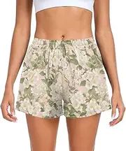 [FRODOTGV] White Jasmine Flowers Athletic Shorts for Women Elastic Waisted Work Out Shorts for Biking Lounging Jogging Beach S