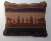 18"x22" Wool & Camel Leather Wilderness Scene Pillow "Made w/Pendleton® Fabric"