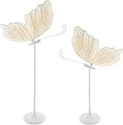 2PCS Creative Butterfly LED Floor Lamp, Wedding Ceiling Hanging or Standing Dual Use Decorative Lamp, Adjustable Height, Butterfly Decoration Prop for Wedding Party Road Lead(Gold White)
